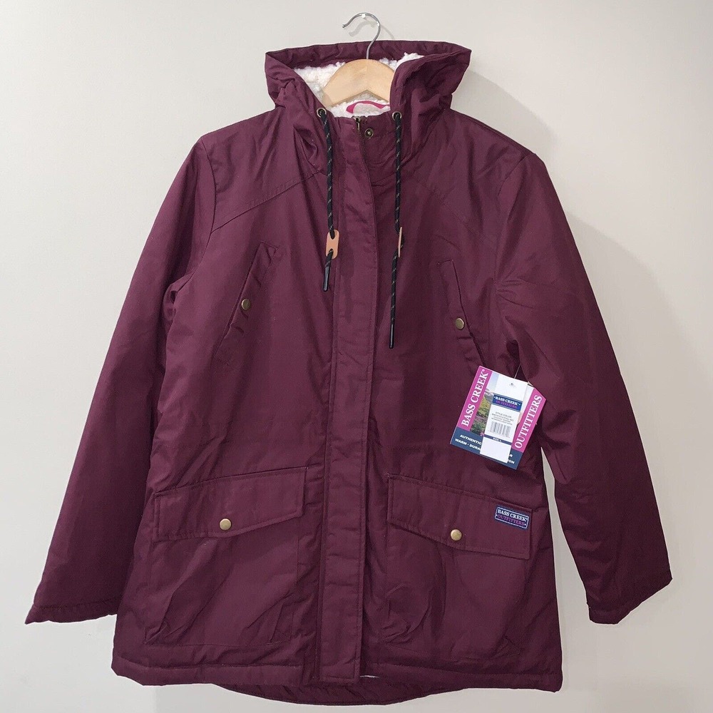 Bass Creek Outfitters Jacket Maroon Size Large Lined Trucker Coat Unisex Hooded